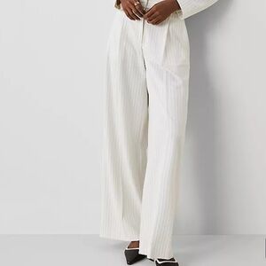 Ann Taylor women’s size 2 pleated wide leg pinstripe pants dusty ivory new